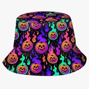 Vibrant Funky Fun Colorful Neon Pumpkin bucket hat Adult